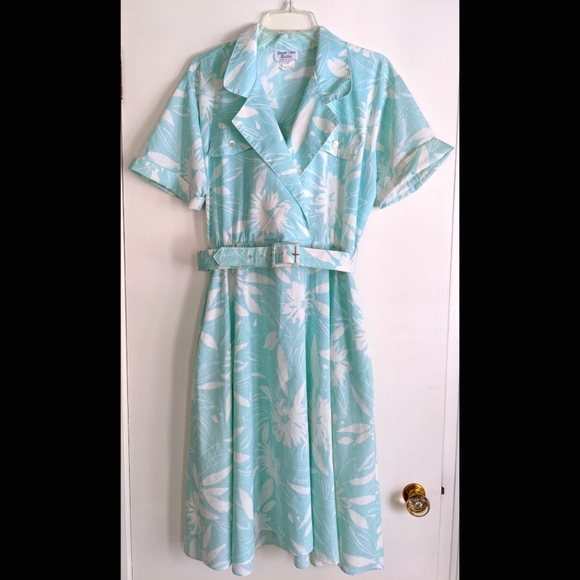 90s Vtg Spring Easter Dress Stuart Alan Petites Belted Dress With Pockets! - Picture 1 of 10